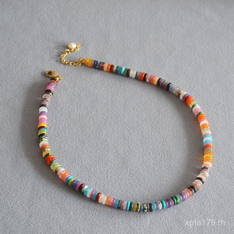 Retro Niche ลูกปัด Clavicle Chain แฟชั่นยุโรปอเมริกันฤดูร้อนหญิงออกแบบซ้อนแผ่นดิสก์ที่มีสีสันที่สวยง