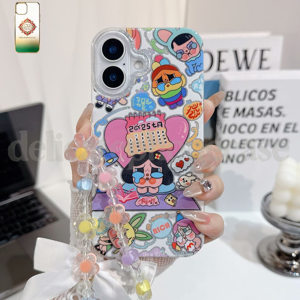 เคสมือถือสำหรับ iPhone 17 16 15 14 13 12 11 ใสกลิตเตอร์โปร่งแสง ลายการ์ตูนน่ารัก THSF01