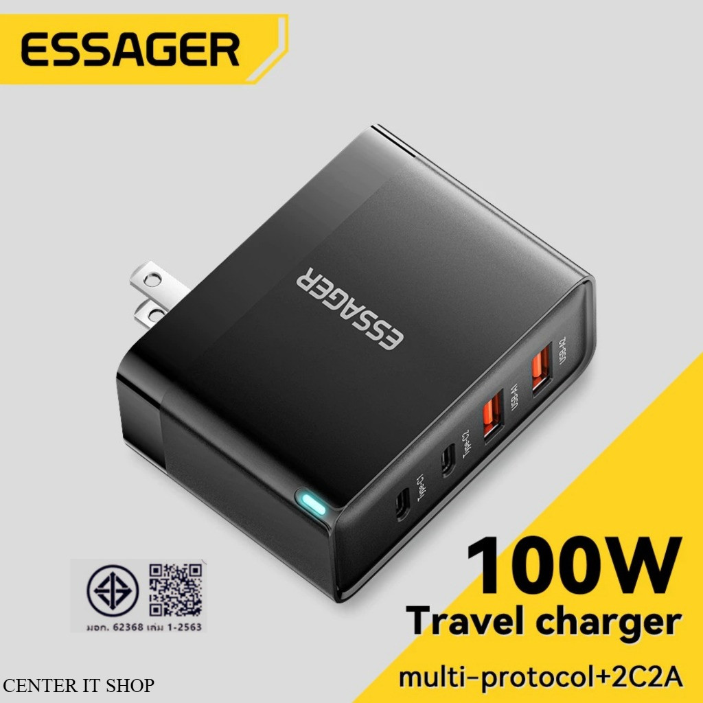 Essager ที่ชาร์จ Type C Gan 2C2A PD 100W ชาร์จเร็ว สําหรับแล็ปท็อป โทรศัพท์