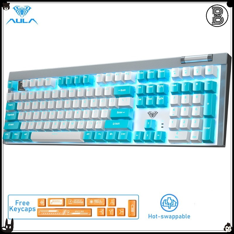 AULA F3050 2.4G + Wired Dual Mode Hot-swappable 108 Key Gaming Mechanical Keyboard Cool Light ฟรี 10