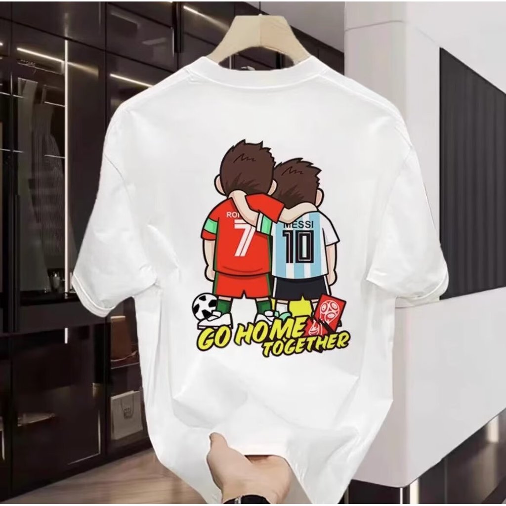 2026ฤดูร้อนอเมริกันอินเทรนด์แฟชั่นผู้ชายผู้หญิงสไตล์เดียวกันฟุตบอลดาวพิมพ์รอบคอด้านหน้าไหล่บางแขนสั้