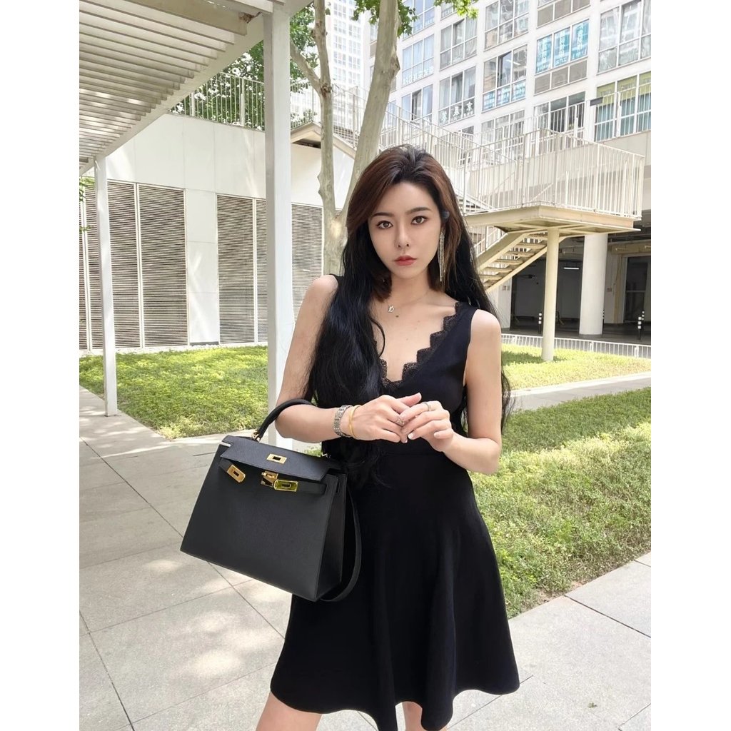 [เกรดเคาน์เตอร์] Hermes Bag Female Hermes kelly25/28 Handbag Elephant Grey Hermes Shoulder Messenger