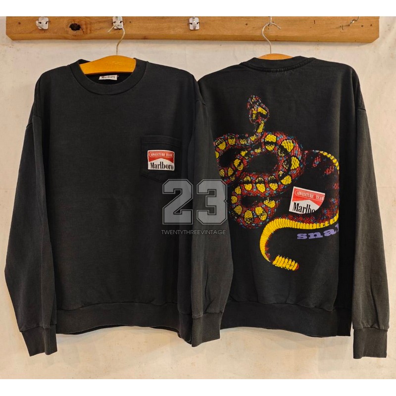 [ 23 ] Marlboro Snake pass Long sleeve jumper Sweater Bio Washed เสื้อวินเทจ เสื้อโฆษณา  vintage shi