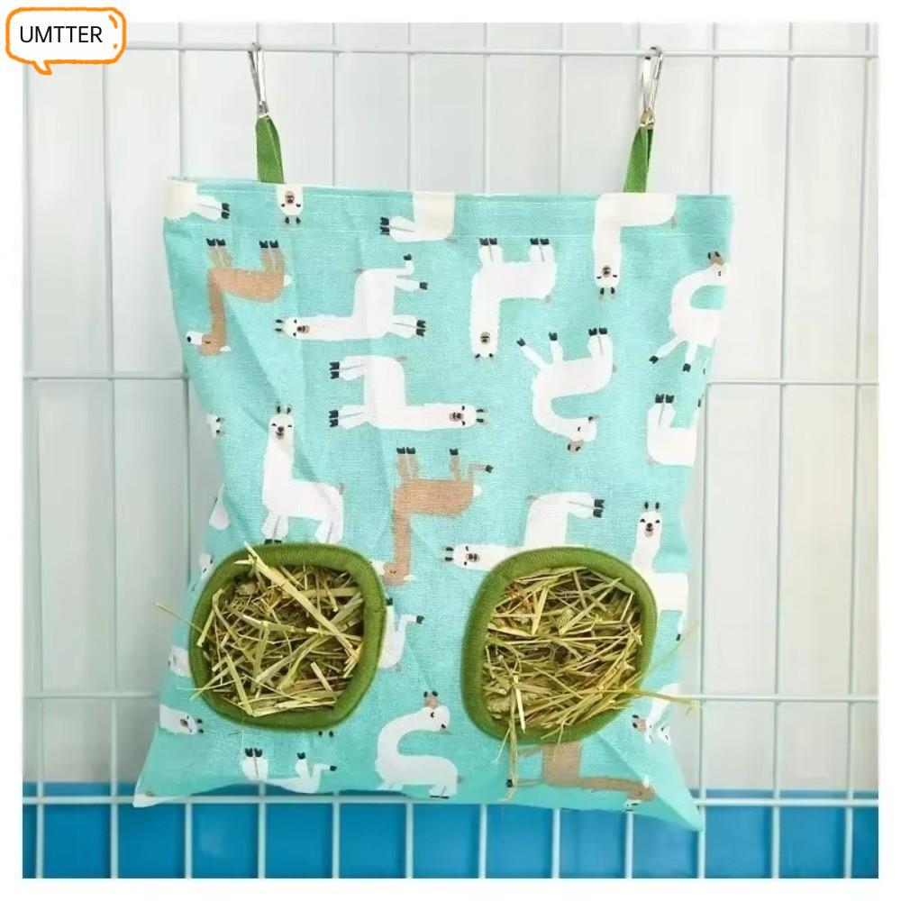 UMTTER ถุงหญ้าแห้งแบบแขวน, 2/3 หลุมความจุขนาดใหญ่กระเป๋าป้อนสัตว์เล็ก, หูกระต่ายผ้าใบตู้อาหารกระเป๋ากระต่ายหนูตะเภา