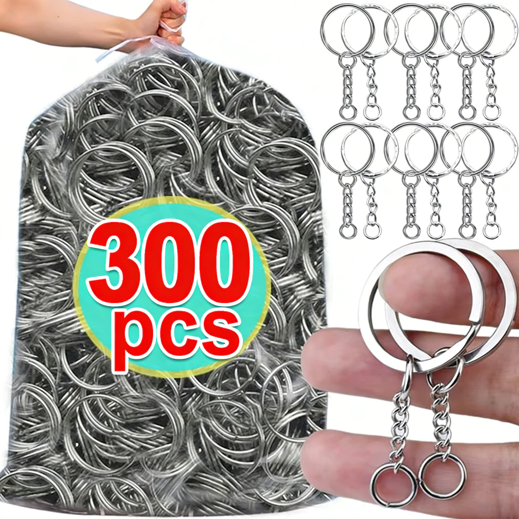 100/200/300PCS พวงกุญแจเปล่าโลหะ - แหวนแยก Keyfob Lobster Clasp Key จี้