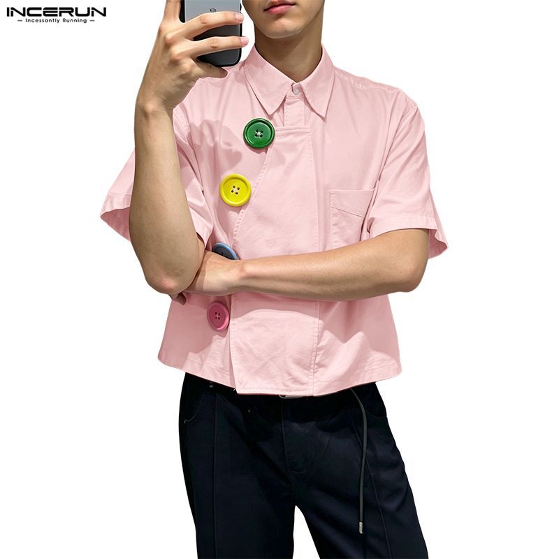 ไม่แน่นอน เสื้อเชิ้ตติดกระดุมสีใสสําหรับผู้ชาย