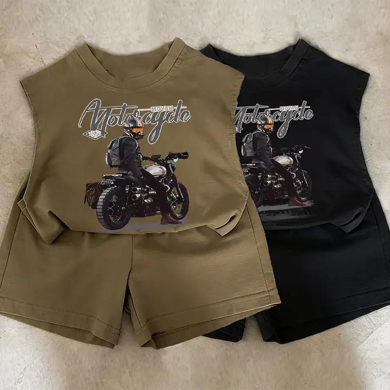 [COD]（ชุดเสื้อกั๊กและกางเกงสั้นเด็ก）ชุดเสื้อกล้ามกางเกงขาสั้นเด็ก 2 ชิ้น ประกอบด้วย เสื้อกล้าม + กางเกงขาสั้น เด็กผู้ชาย