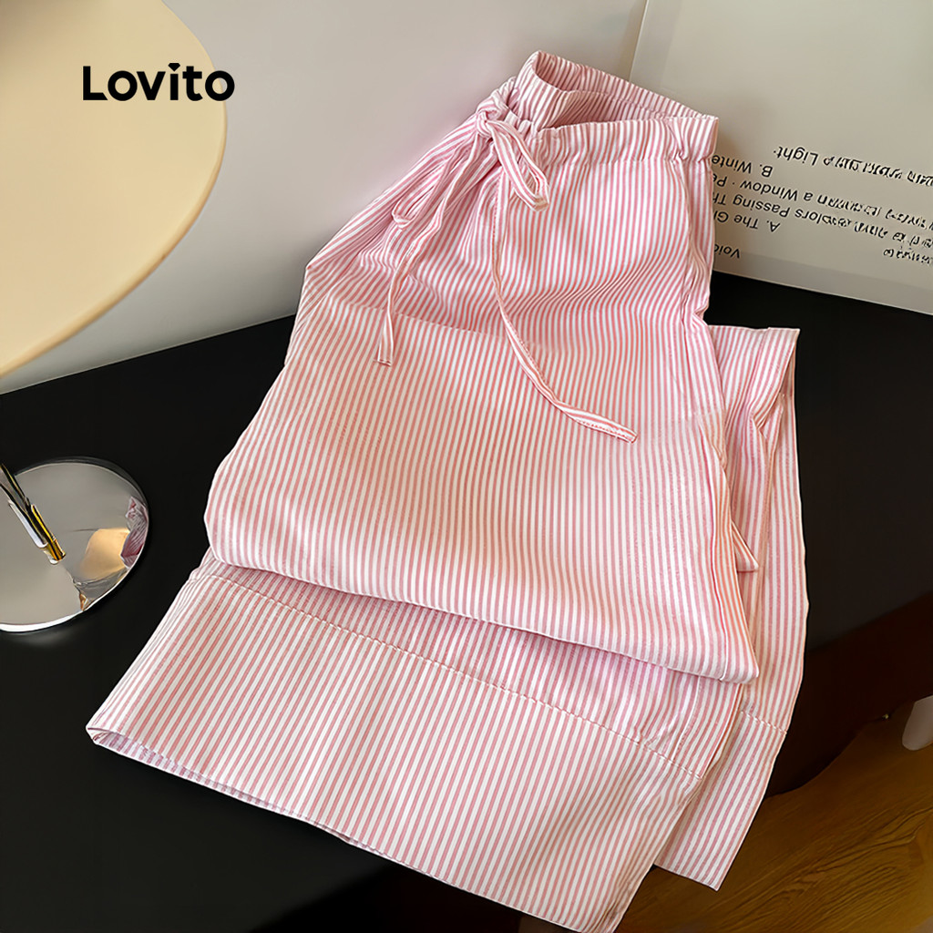 Lovito  กางเกงลําลองผู้หญิง สีเทา แบบจีบกระดุม และซิป สําหรับฤดูใบไม้ผลิ/ฤดูร้อน LK4AD226