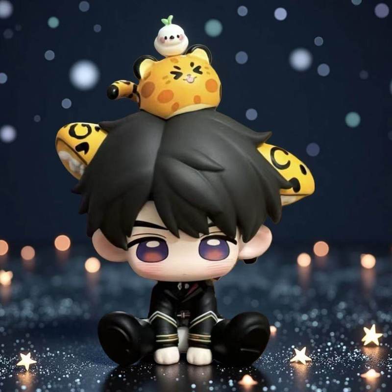 Love and Deepspace Caleb น่ารัก 7 ซม. รูป Chibi, เสือดาว-ธีม Spotted Leopard & Little Bird Companion Desktop เครื่องประดับ, ของขวัญเกมอนิเมะและคอลเลกชัน VBB4