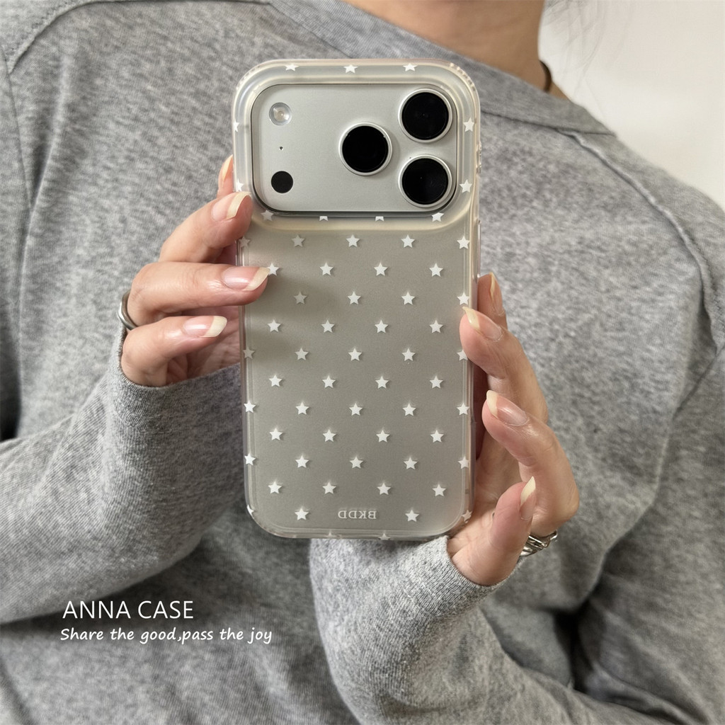 Simple Gentle Beige เต็มหน้าจอดาวรูปแบบ Dual Layer IMD เคสโทรศัพท์สําหรับ iPhone 17 17Pro 17Promax 16 16Pro 16Promax 15 15Promax 15Pro 14Pro 14Promax