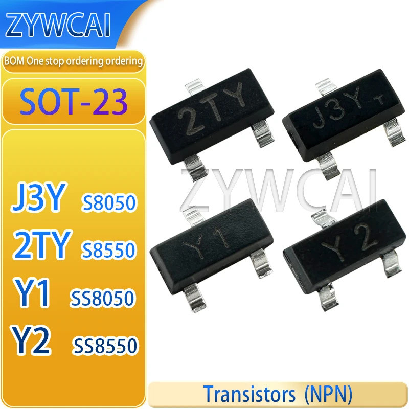 10pcs SS8050 SS8550 S8050 S8550 1.5A 0.5A J3Y 2TY Y1 Y2 SOT-23 50 ชิ้น PNP NPN ทรานซิสเตอร์สามชั้น