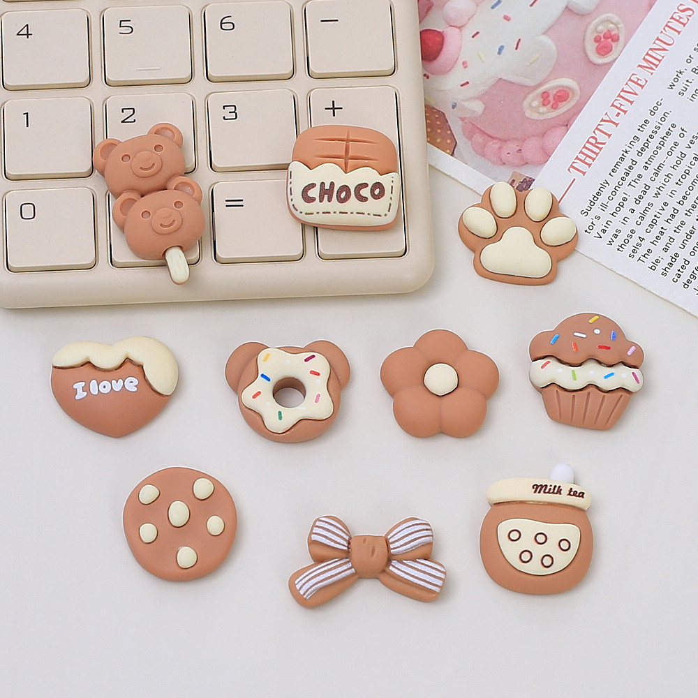 สีกาแฟช็อคโกแลตการ์ตูนสร้างสรรค์แฮนด์เมด ทําเอง ครีมกาวอุปกรณ์เสริมเรซิ่นอุปกรณ์ขนาดเล็กเครื่องประดับวัสดุแพคเกจ LN