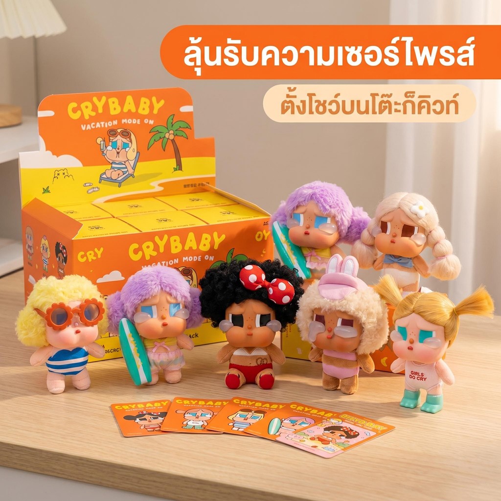 ดอกไม้ลูกแพร์พร้อมฝน น่ารัก!CryBaby CryBaby กล่องปริศนาตุ๊กตาไวนิลรุ่นที่สองสไตล์วันหยุดฤดูร้อนจี้สัมผัสนุ่ม