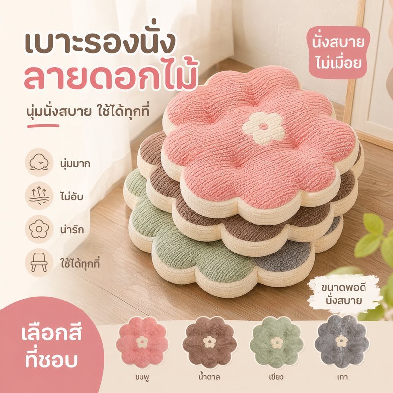 เบาะรองนั่ง เบาะนั่งนุ่ม เบาะรองเก้าอี้ ลายดอกไม้ ลายการ์ตูน กำมะหยี่ ผ้าฝ้ายพีพี รองเอว