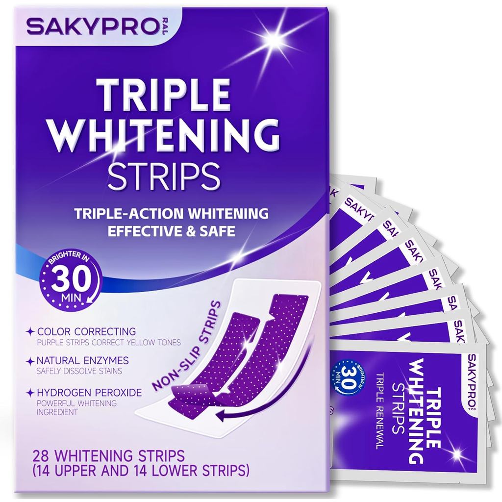 SAKYPRORAL Purple Whitening Strips, 90-Day Long-Lasting Results, Enamel Safe & Low-Sensitivity, Prof