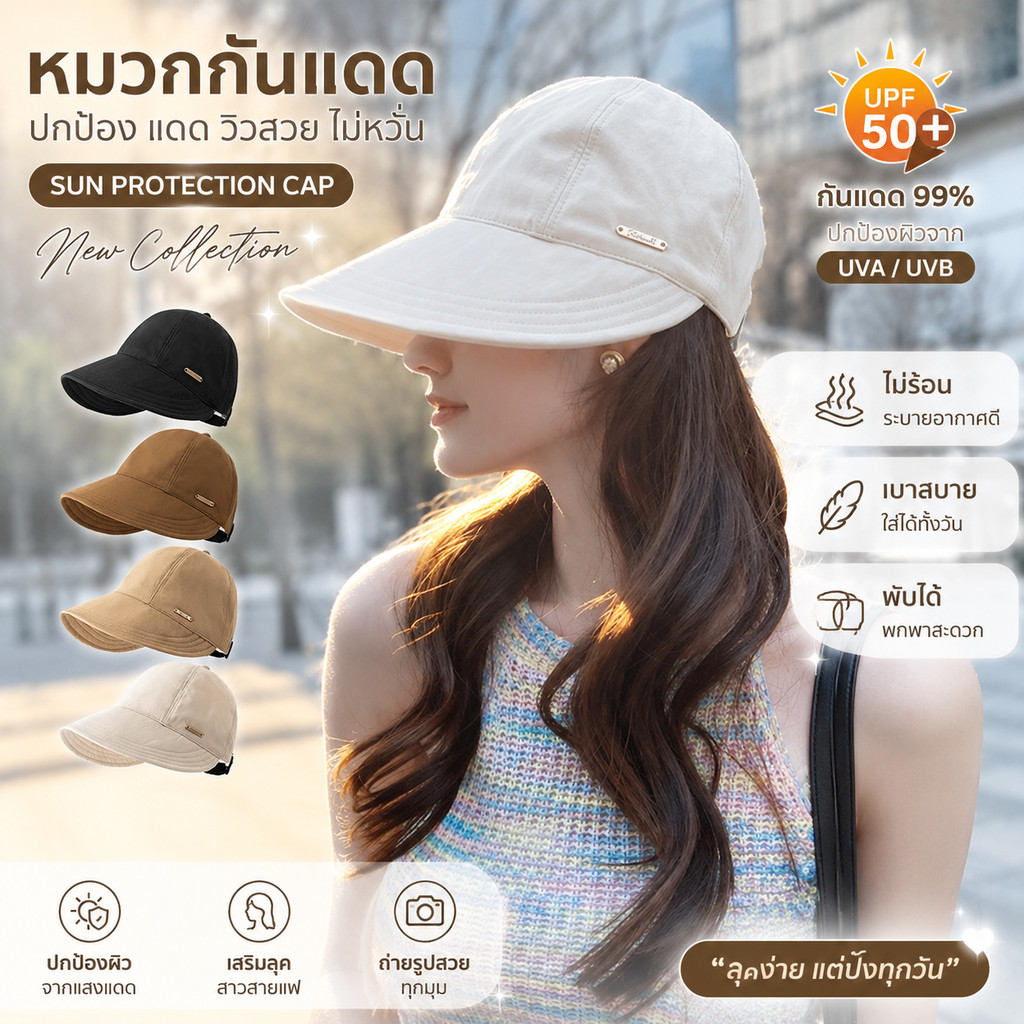 หมวกปีกกว้าง แก๊ป cap สไตล์ลำลอง หมวกกีฬาสี มี4สี ฤดูใบไม้ร่วง ปรับขนาดได้