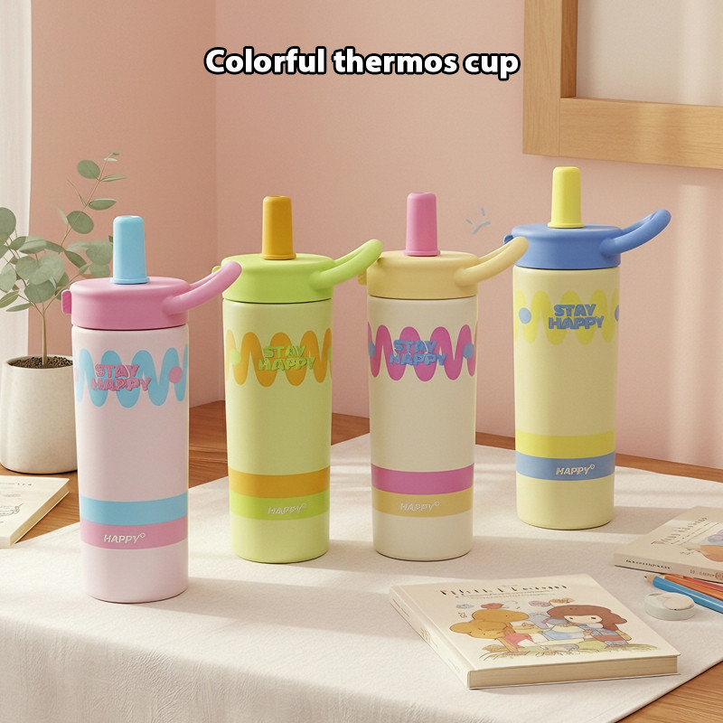 แก้วน้ําคลื่นสีสแตนเลสแบบพกพา 550 ML สแตนเลสเกรด 316 กระติกน้ําร้อนคลื่นแบบพกพาสีสันสดใส แบบพกพาT01325