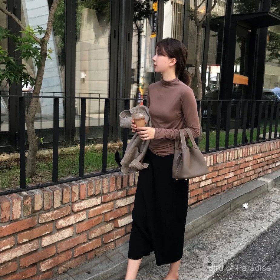 YUYEE ครึ่งคอเต่าขอบดิบ Bottoming เสื้อเสื้อยืดผู้หญิงแขนยาว 2018 สไตล์ใหม่เกาหลีรุ่นฤดูใบไม้ร่วง Sl