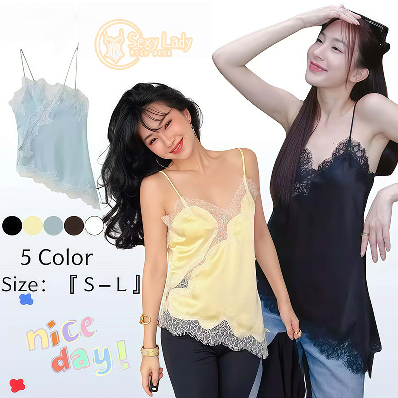 Lady🤍🩶เสื้อสายเดี่ยวสไตล์ยุโรป-อเมริกัน ผ้านิ่มมาก แฟชั่น ลายลูกไม้สวยงาม เซ็กซี่ ผ้านิ่มมาก แฟชั่น