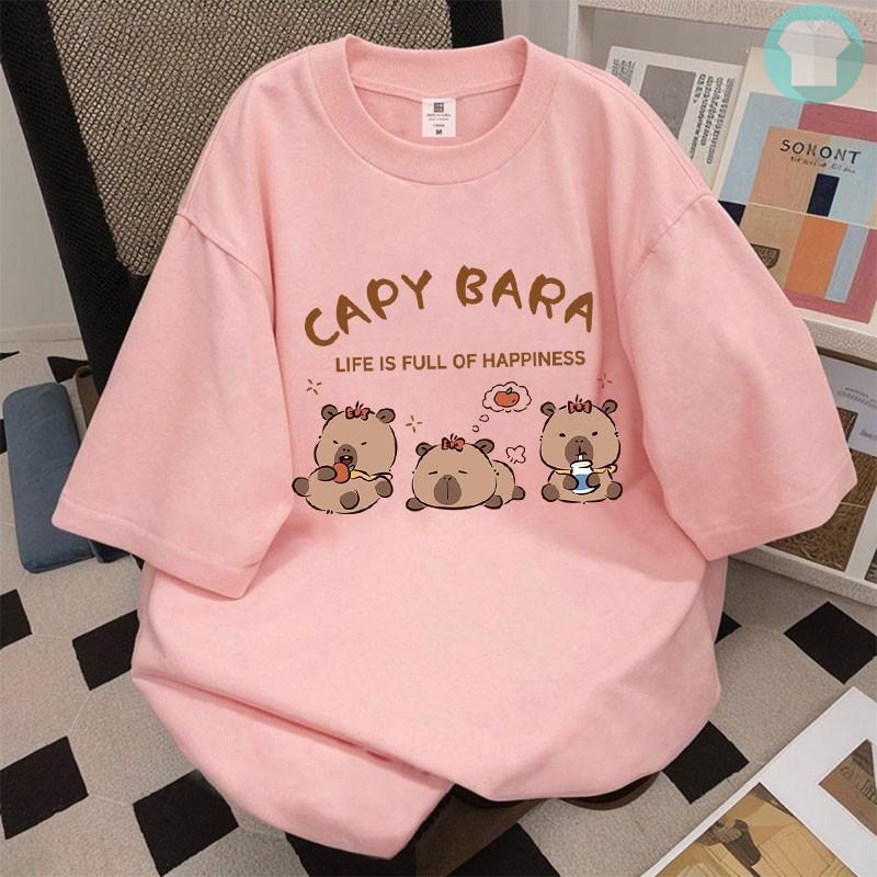 2026 Capybara พิมพ์เสื้อยืดผู้หญิง Unisex Cotton Oversize S-5XL Casual รอบคอหลวม Tee COD 9OBG