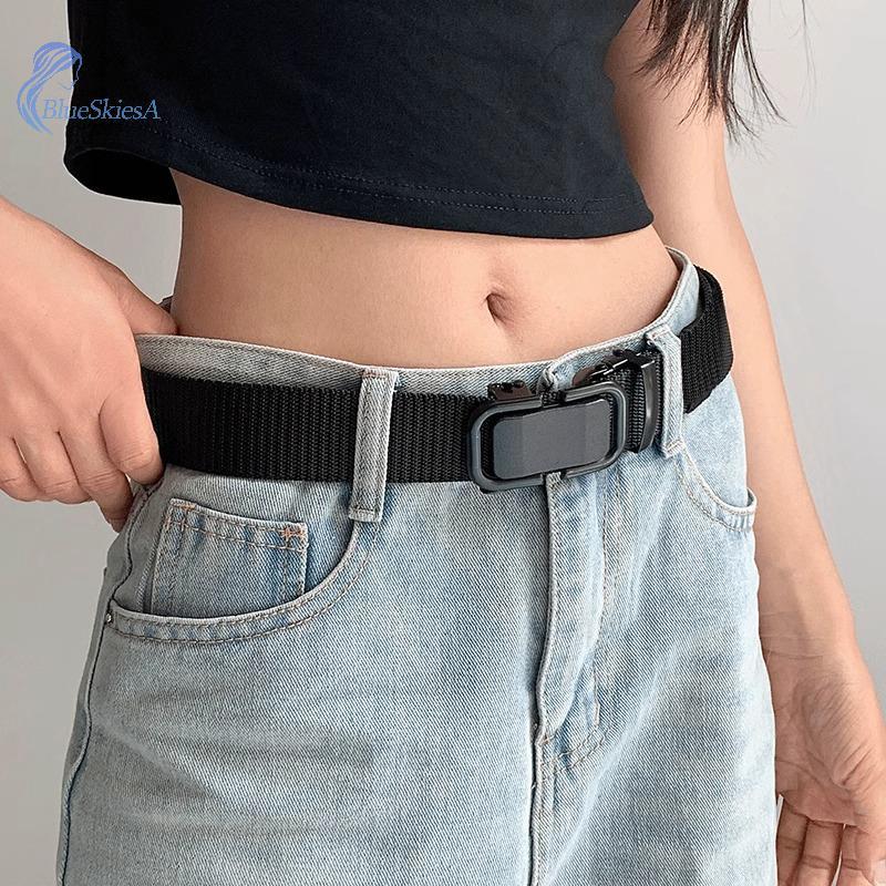 BL ไม่มีฟันหัวเข็มขัดอัตโนมัติเข็มขัดผ้าใบสําหรับกีฬาผ้าใบ Workwear เข็มขัดลําลองผู้ชายเข็มขัดหัวเข็มขัดโลหะอัตโนมัติ A