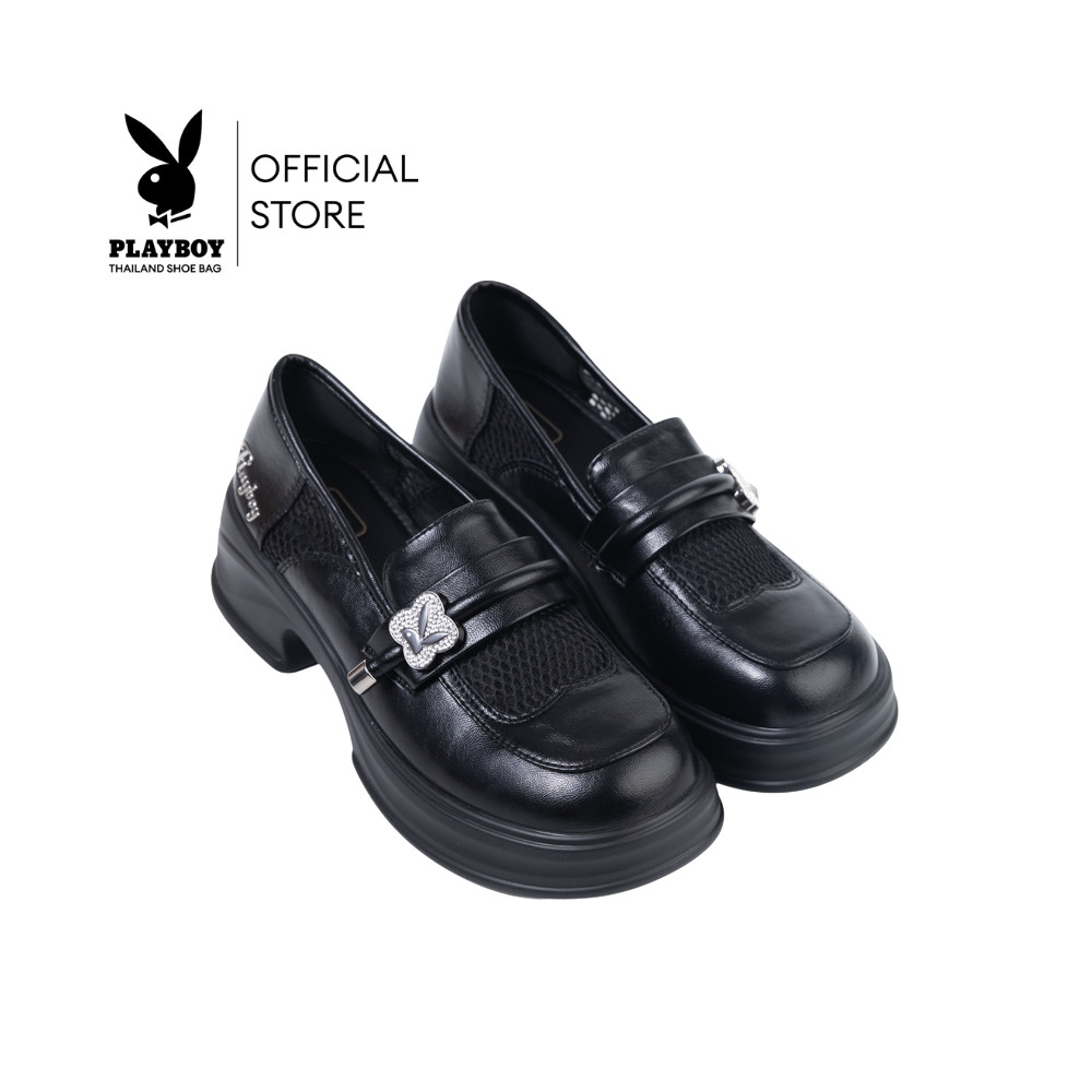 PLAYBOY รุ่น Netty Loafer รองเท้าคัชชูทรง Loafer รหัส ST-H254C1237 ดีไซน์หัวมน แต่งสายคาดอะไหล่โลโก้ มี 2 สี