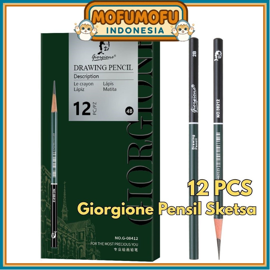 Giorgione ชุด 12 ชิ้น Mix BR295 Mix 2H/HB/2B/4B/8B Complete Pencil Sketch