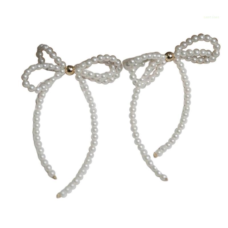 San* Harajuku Y2k Accessories All-Matched Pearls Bowknot ต่างหู Niche Jewelry