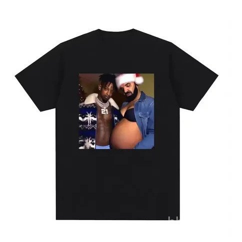 เสื้อยืดสำหรับแม่ท้อง สไตล์ฮิปฮอปรีโทรเหมือนแรปเปอร์ Drake และ 21 Savage เสื้อลำลองไซส์ใหญ่