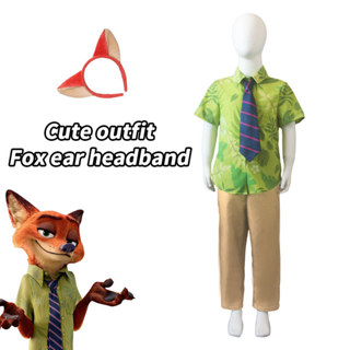 Fox Nick Wilde คอสเพลย์เสื้อ Tie Men ฮาโลวีนใบสีเขียวพิมพ์ฤด…