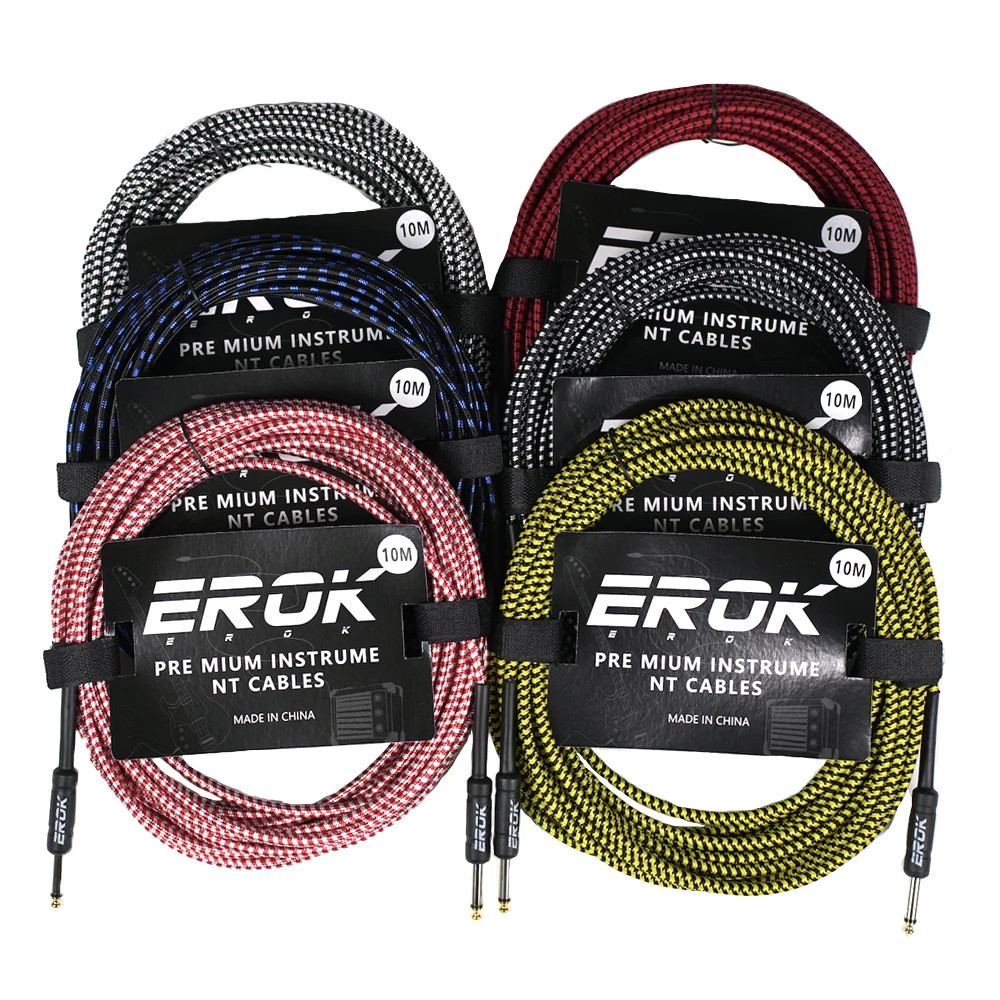 EROK 3/6/10M สายสัญญาณเสียงกีตาร์ Anti-Noise Wire Amp Cable Music Universal ตรงตรงสายเครื่องมืออุปกรณ์เสริม