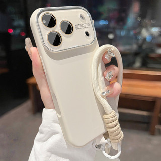 ซิลิโคนเหลวคุณภาพสูง เปลี่ยนเคสสําหรับ iPhone 17 Air 16 15 14 Pro Max ตัวป้องกันเลนส์ สายรัดข้อมือกันกระแทก