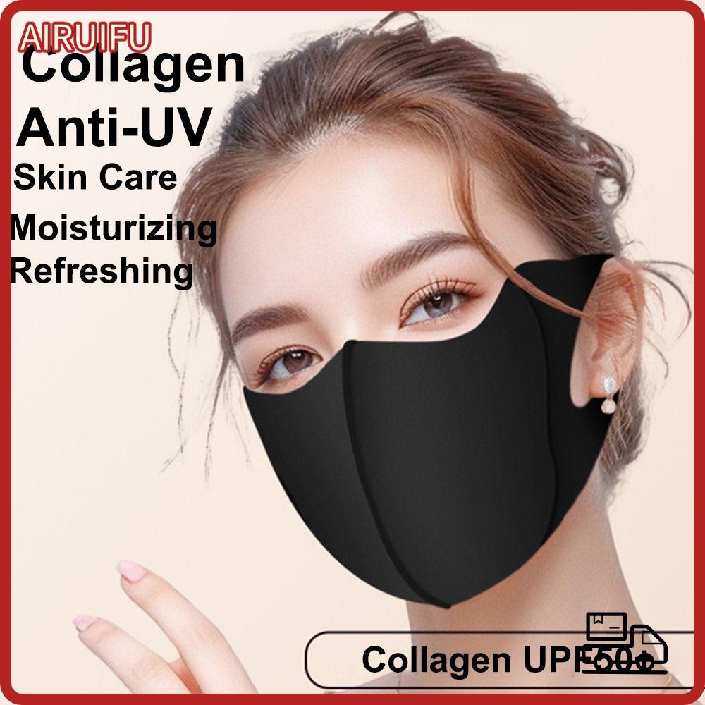 AIRUIFU 1 ชิ้นคอลลาเจน Face Shield, ผ้าไหมน้ําแข็ง UPF50+ Anti-UV Face, ทนทาน Hydrating Gel นํากลับม