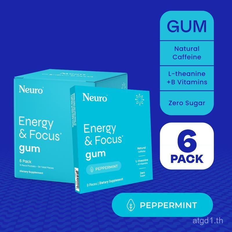 Neuro Energy Caffeine Gum/มิ้นต์สําหรับ Energy & Focus - ปราศจากน้ําตาลกับ L theanine, Caffeine, Vit