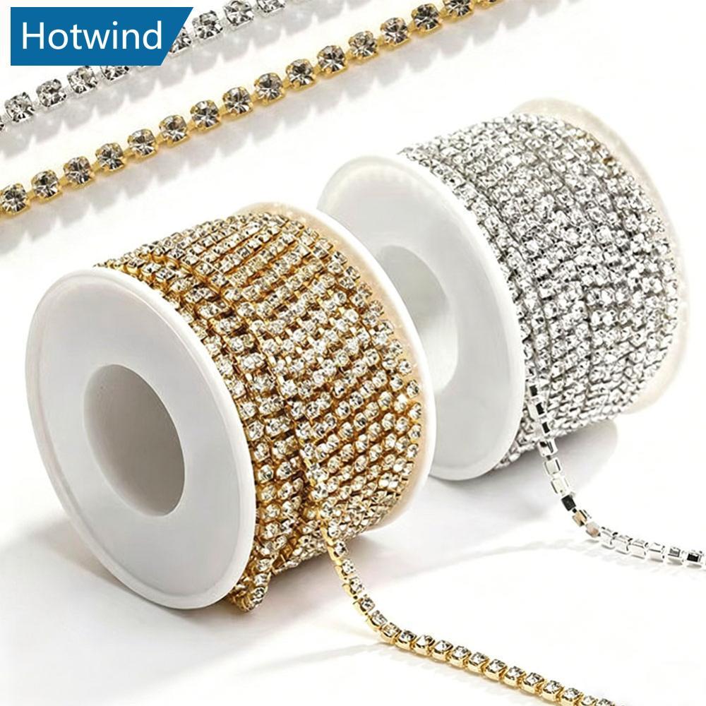 HW 1 หลาคริสตัล AB Rhinestone ถ้วย Silver Gold การตั้งค่าแก้วที่มีสีสัน Rhinestone Trim สําหรับ DIY Craft ชุดแต่งงานเครื่องแต่งกายตกแต่ง J3Q8