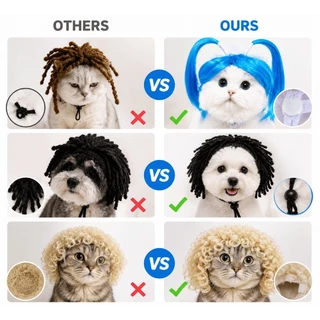 สัตว์เลี้ยงวิกผมผมหยิกสําหรับสุนัขแมวตลกเครื่องแต่งกายอุปกรณ์ผมฮาโลวีนคริสต์มาสพรรคเทศกาลถ่ายภาพแต่งตัวคอสเพลย์1ชิ้น