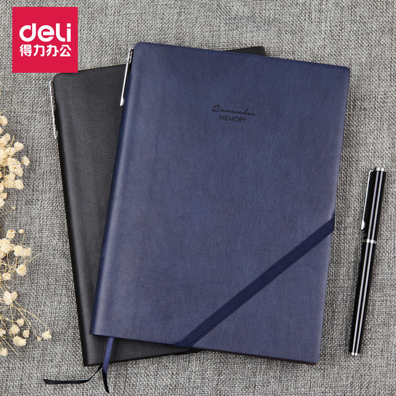 จัดส่งฟรีกว่า 25 Deli 22215 โน๊ตบุ๊คธุรกิจ Retro 25K Notepad ใส่ปากกา PU หนังไดอารี่