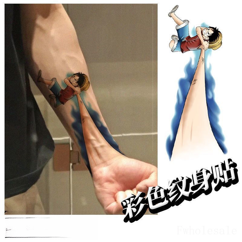 One Piece Luffy Fire Fist สติ๊กเกอร์รอยสักกันน้ํา Unisex การ์ตูนอะนิเมะอุปกรณ์ต่อพ่วง Full Arm ชั่วคราว Tattoo Decals ของขวัญวันเกิด