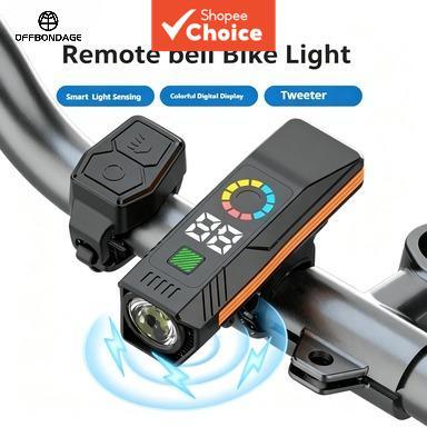 ไฟหน้าจักรยานอัจฉริยะพร้อมแตร 120 เดซิเบล ควบคุมรีโมทไร้สาย ไฟ LED เซนเซอร์อัตโนมัติ ชาร์จ USB สําหรับขี่กลางคืน