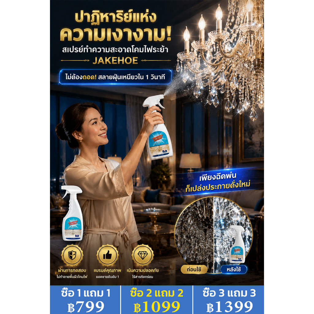 【เพิ่มเงางาม】 สินค้าขายดี สเปรย์ทำความสะอาดโคมไฟ/ขจัดคราบ/เพิ่มความเงางาม/ใช้งานง่าย/น้ำยาทำความสะอาด