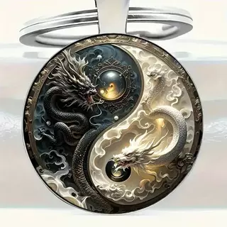 SEE Yin Yang Dragon พวงกุญแจ - จี้โลหะผสมแฟชั่น, การออกแบบ Bla และมังกรขาว, เหมาะสําหรับกระเป๋า, Bapas และของขวัญที่ไม่ซ้ํากัน TH