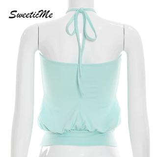 SweeticMe เสื้อสตรี 2026 ใหม่แฟชั่น Crinkle เซ็กซี่ Casual Halter Camisole + กางเกงขาสั้นชุด