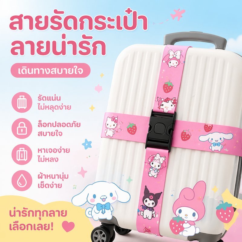 สายรัดกระเป๋าเดินทาง เข็มขัดรัดกระเป๋า ลายการ์ตูน ปรับความยาว แข็งแรง ล็อกแน่น หาเจอง่าย