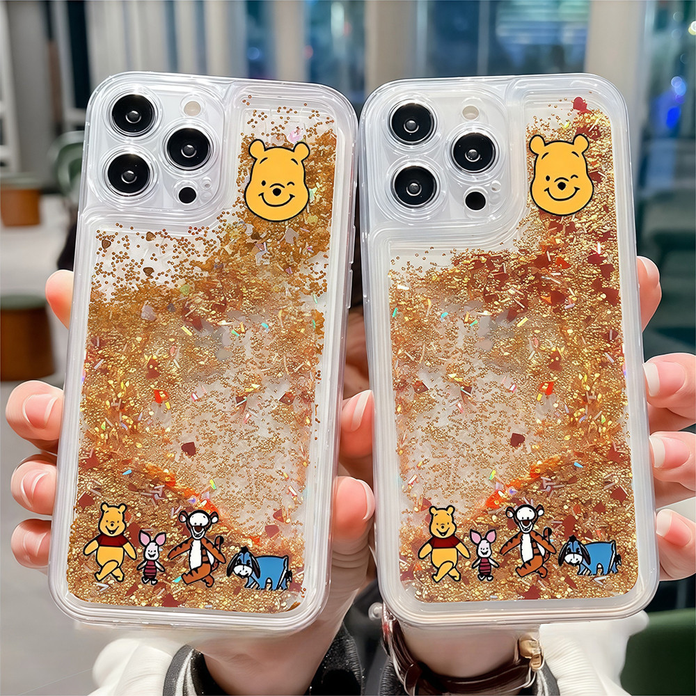 จัดส่งฟรีทั่วประเทศ เคสโทรศัพท์ดูดทรายสีทองหมีน่ารักเหมาะสำหรับ Iphone16 15 14 13 12 11 6 7 8plus Pro Promax