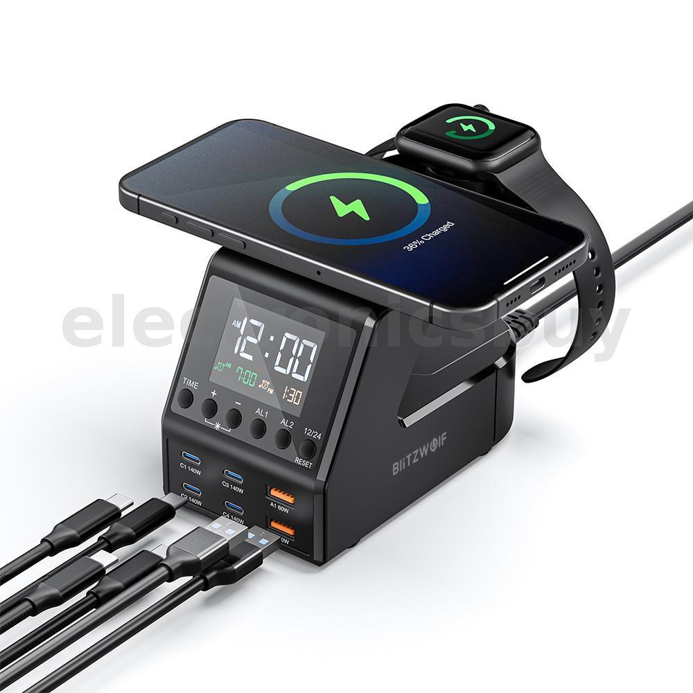 [GaN]Blitzwolf BW-FW10 240W 10-in-1 Wireless Alarm Clock Charger 2USB-A+4USB-C PD3.1/3.0 QC4.0/3.0/2