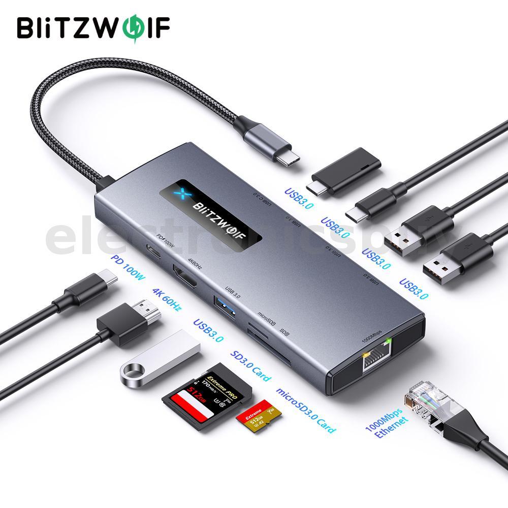 BlitzWolf® BW-NEW TH8 10-in-1 Type-C HUB พร้อม Type-C PD 100W Power Delivery USB3.0 Type-C 3.0 4K@60