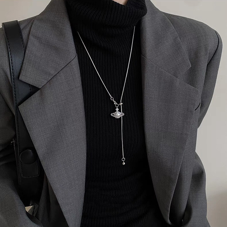 Pearl Universe Planet จี้สร้อยคอ High-End Sense Pull-out ปรับยาวเสื้อกันหนาวอุปกรณ์เสริมหญิง vfr128.