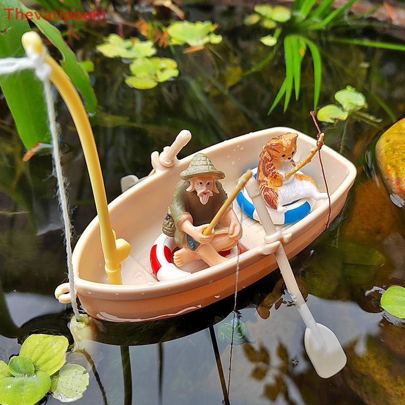[Thevatipoem] จําลองเรือขนาดเล็กเรือตกปลารุ่นตกแต่งตู้ปลา DIY เรือตกปลาภูมิทัศน์ขนาดเล็กจําลองของเล่นสําหรับเด็กร้อน