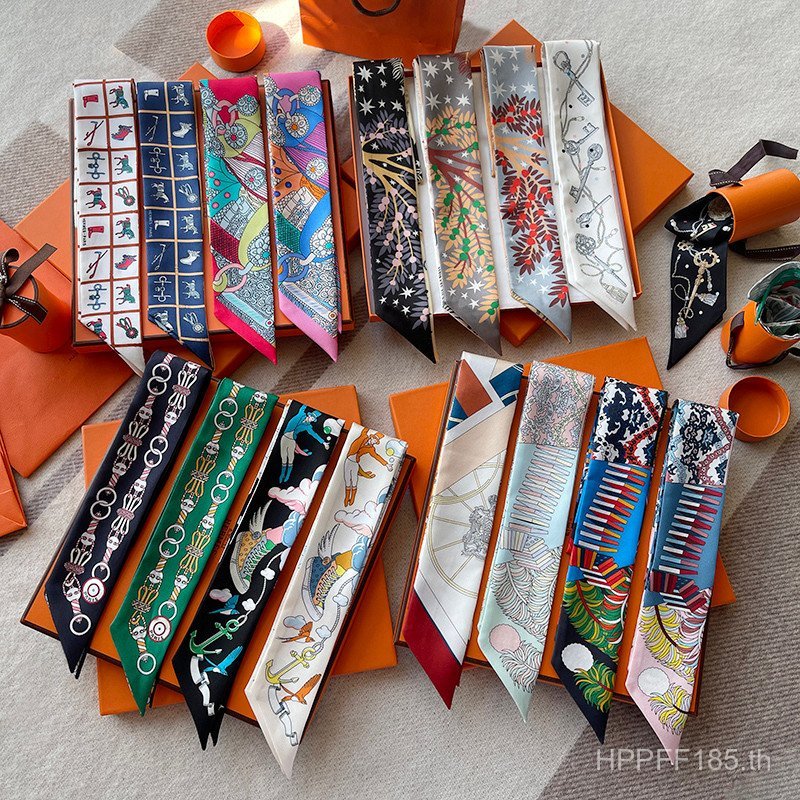 Twill Silk Strip Hair Band ผ้าพันคอผ้าไหม Mommy High Version 18 Slim Handle Silk H Home Maya Tangled