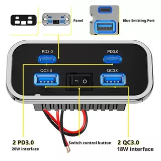🚀ท้องถิ่น🚀4 พอร์ต 76W 12-24V RV USB Outlet Dual PD3.0 Type-C Car Fast Charger & QC3.0 แผง Wall Mount อะแดปเตอร์ชาร์จสําหรับรถรถบัส RV ATV รถบรรทุกเรือ